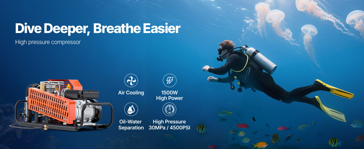 SucceBuy PCP Air Compressor 4500PSI/30Mpa Diving Scuba 60 L/min Four-Cylinder Auto Stop PCP Rifle Pump with Fan Cooling System