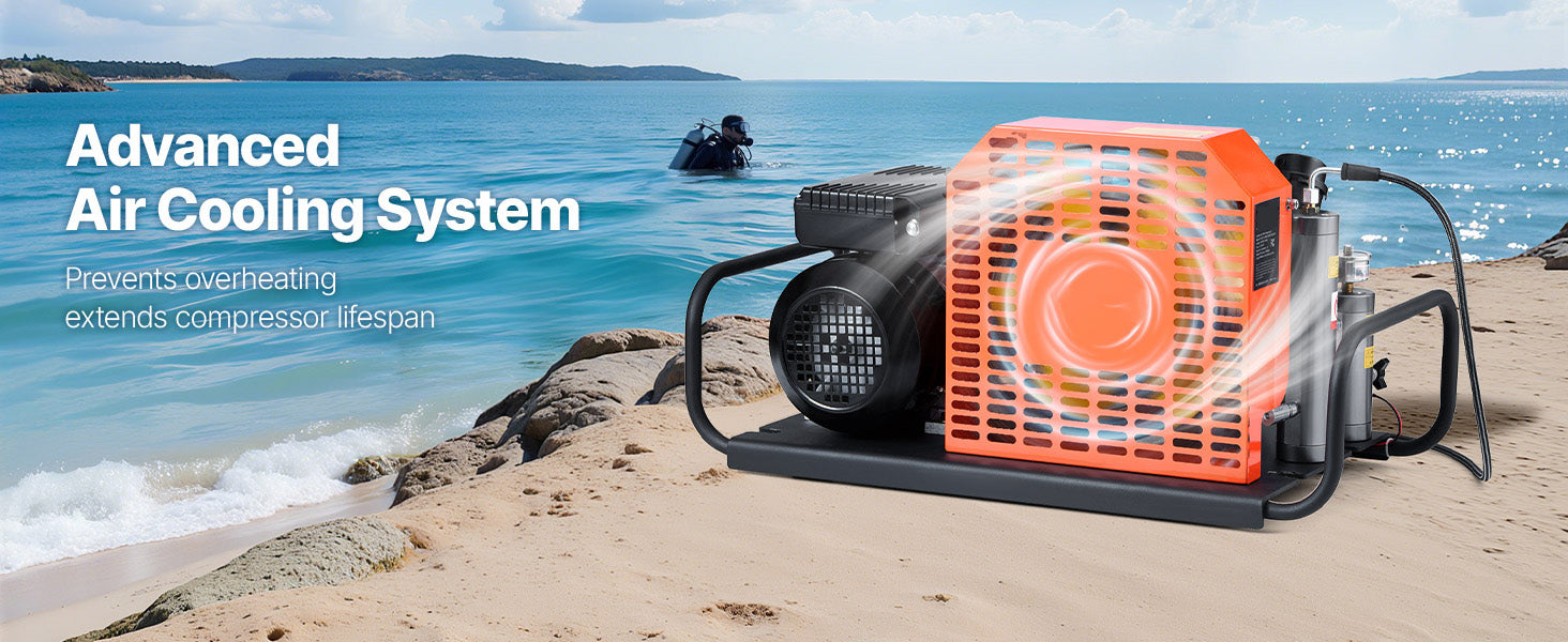 SucceBuy PCP Air Compressor 4500PSI/30Mpa Diving Scuba 60 L/min Four-Cylinder Auto Stop PCP Rifle Pump with Fan Cooling System
