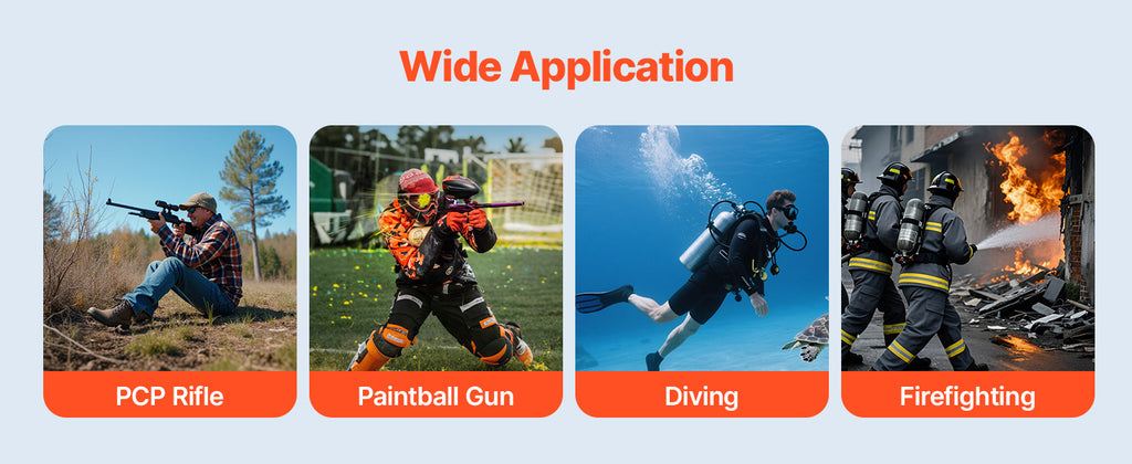 SucceBuy PCP Air Compressor 4500PSI/30Mpa Diving Scuba 60 L/min Four-Cylinder Auto Stop PCP Rifle Pump with Fan Cooling System