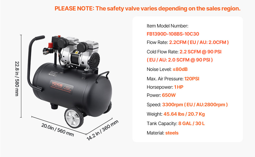 SucceBuy Air Compressor 750W/1450W/3000W Oil Free Air Compressor Quiet Portable Compressor Pump for Auto Repair Tire Inflation