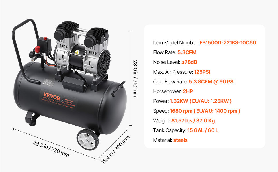 SucceBuy Air Compressor 750W/1450W/3000W Oil Free Air Compressor Quiet Portable Compressor Pump for Auto Repair Tire Inflation
