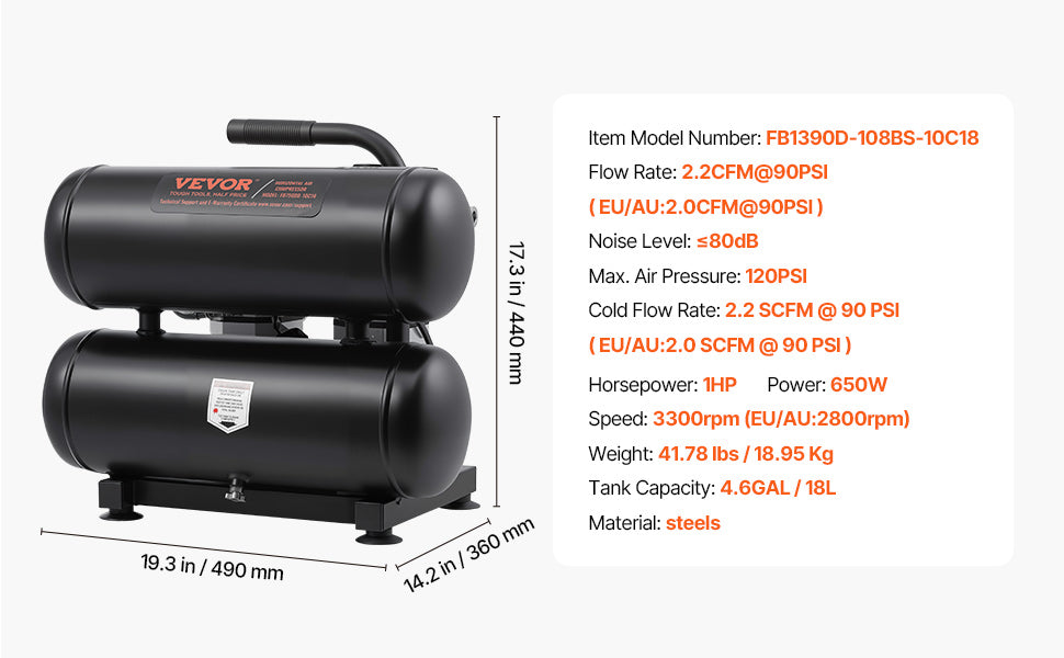 SucceBuy Air Compressor 750W/1450W/3000W Oil Free Air Compressor Quiet Portable Compressor Pump for Auto Repair Tire Inflation