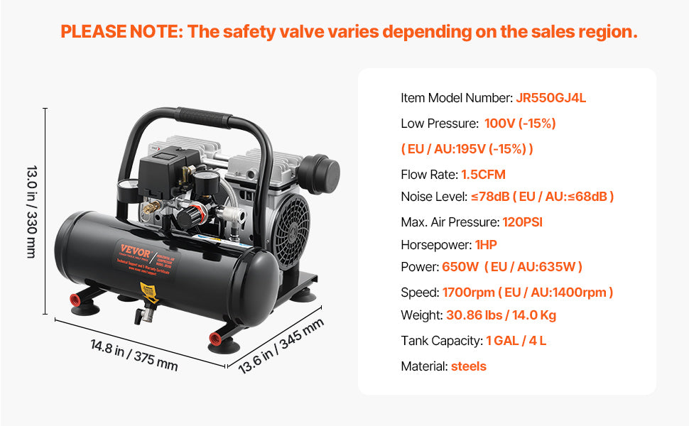 SucceBuy Air Compressor 750W/1450W/3000W Oil Free Air Compressor Quiet Portable Compressor Pump for Auto Repair Tire Inflation