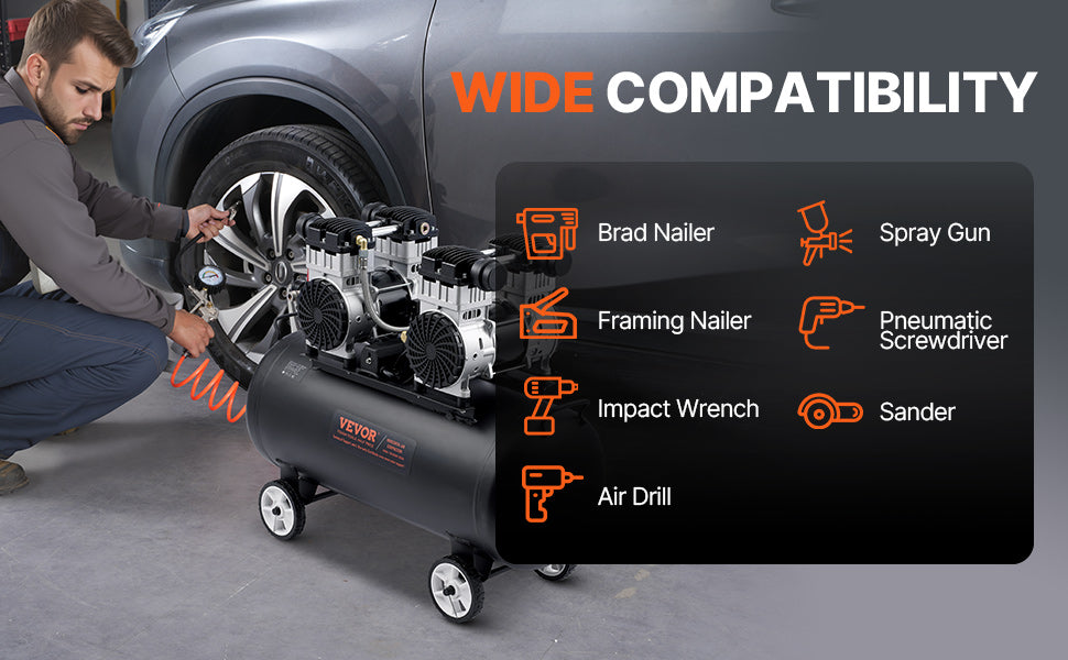 SucceBuy Air Compressor 750W/1450W/3000W Oil Free Air Compressor Quiet Portable Compressor Pump for Auto Repair Tire Inflation